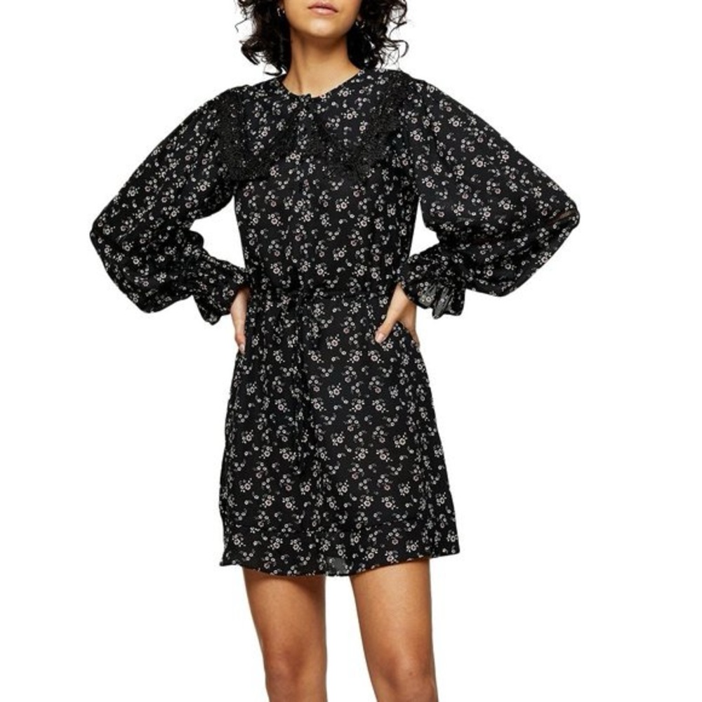 TOPSHOP Floral Oversized Collar Dress